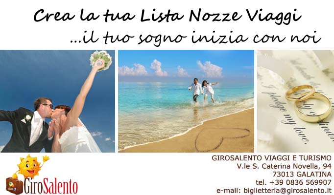 lists wedding journey Salento Travel, offers wedding list Salento, offers honeymoon salento